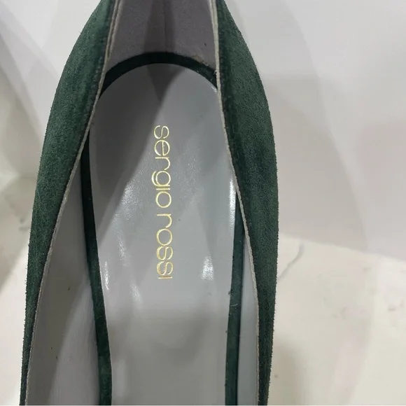 Sergio Rossi Dark Green Suede Pointed Toe Pumps Heels - Picture 12 of 16